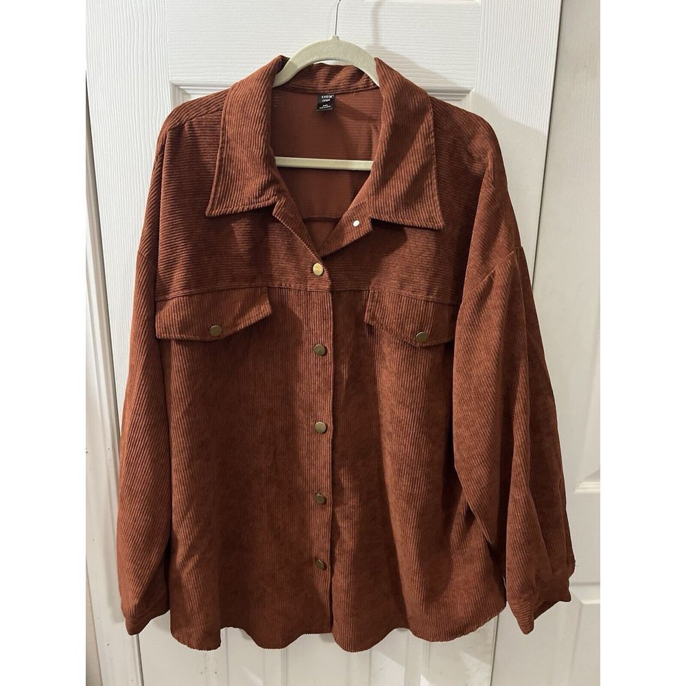 SHEIN Curve Plus Size 3X Button Down Top Brown/Orangy Cords